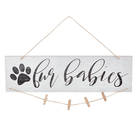 Wooden Paw Print Hanging Sign Hanging Board with Hemp String and Photo Pegs Gainsboro 40.1x12x0.5cm