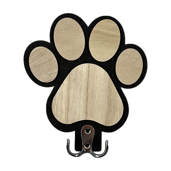 Wooden Paw Print Wall Hook - Decorative Dog Leash Stand with Metal Hook for Pet Supplies and Home Organization, Ideal for Entryways and Mudrooms,Black
