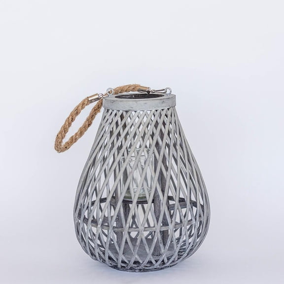 Wooden Pear-Shaped Lantern With Rope Handle Votive Candle Holder