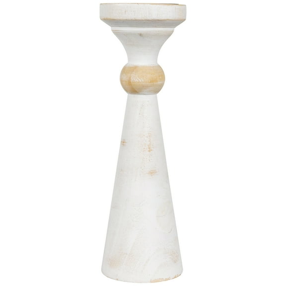 Northlight Wooden Pedestal Pillar Candle Holder - 12" - Brushed Antique White