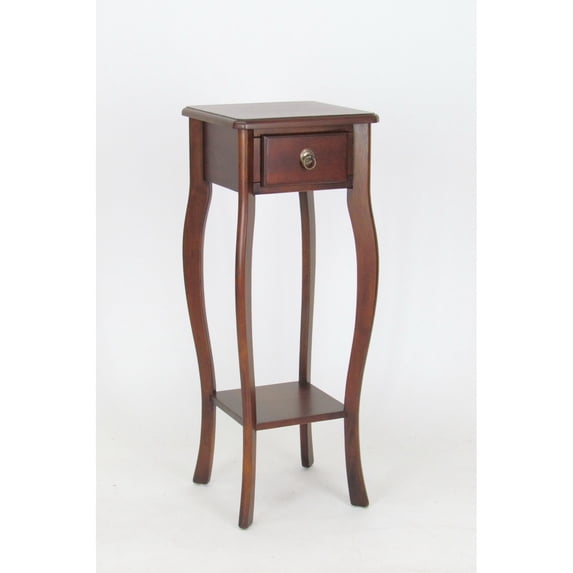 Wooden Pedestal with 1 Drawer and Open Shelf, Brown- Saltoro Sherpi