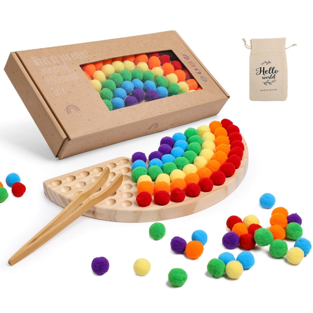 Wooden Peg Board Bead Game, Rainbow Wooden Board Bead Game, Color
