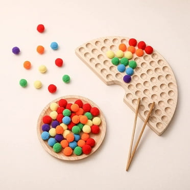 Wooden Peg Board Beads Game Color Sorting Toys Counting Matching Game Bead Counting Fine Motor Skill Montessori Toys for Toddlers (Rainbow)