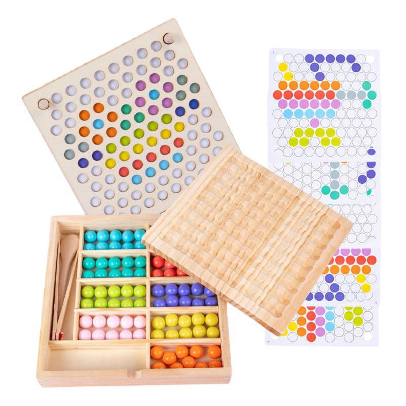 Wooden Peg Board Beads Game, Puzzle Color Sorting Stacking Toys for Toddlers, Math Counting Toy