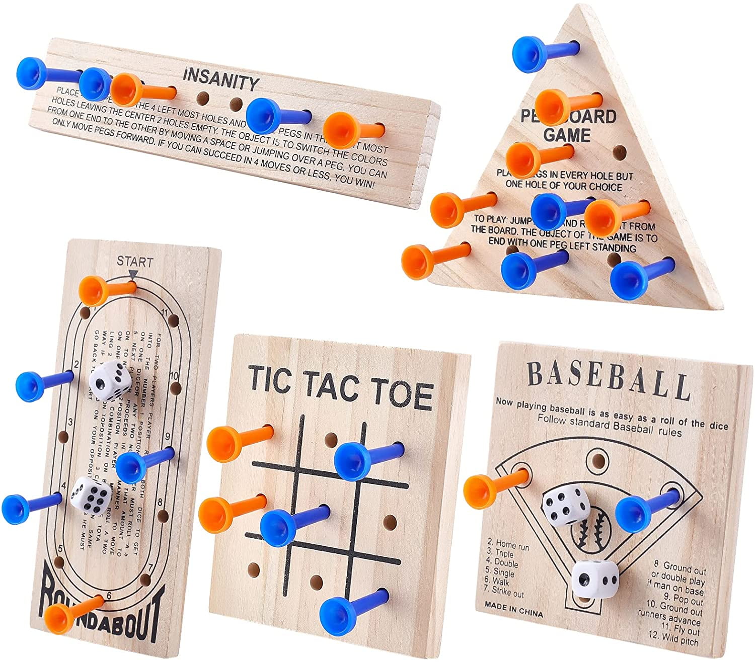 Family Friendly Wooden Peg Board Game Set with Plastic Pieces