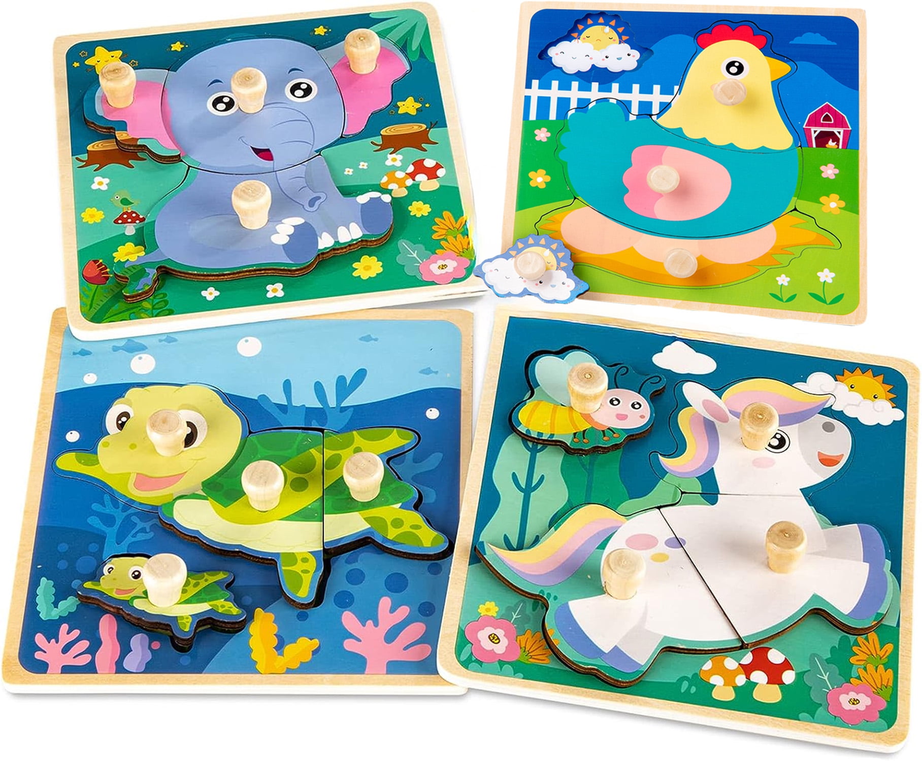 Wooden Peg Jigsaw Puzzles for kids Montessori Educational Learning