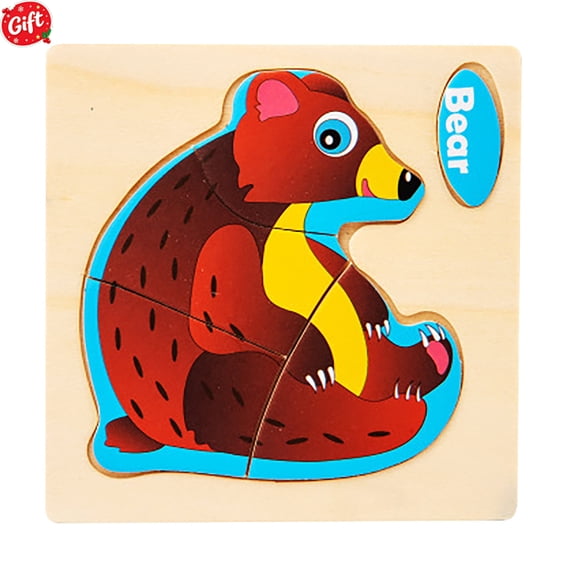 Wooden Peg Puzzle for Toddlers, Kids' Educational Preschool Peg Puzzle Toy, Cute Bear Theme Vibrant Color Shape Matching Game, Ideal Gift for Boys Girls Ages 1.5-4 Years Old
