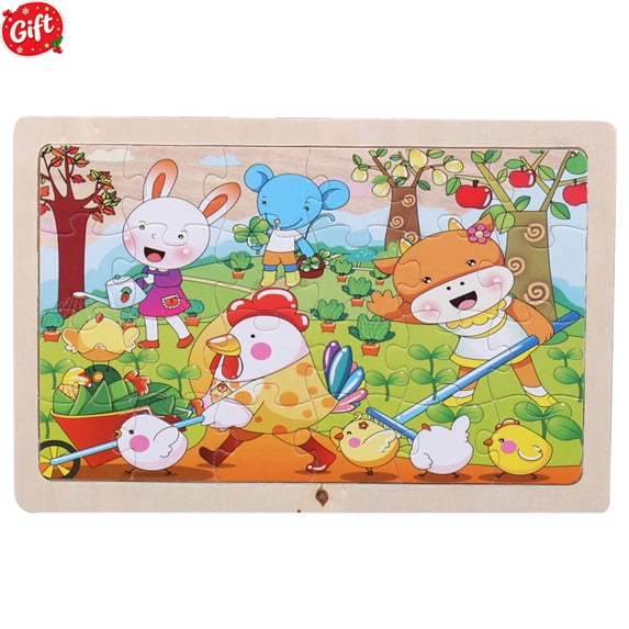 Wooden Peg Puzzle for Toddlers, Kids' Educational Preschool Peg Puzzle Toy, Thick Large-Piece Sensory Cartoon Puzzle, Christmas Birthday Ideal Gift for Boys Girls Ages 1 2 3 Years