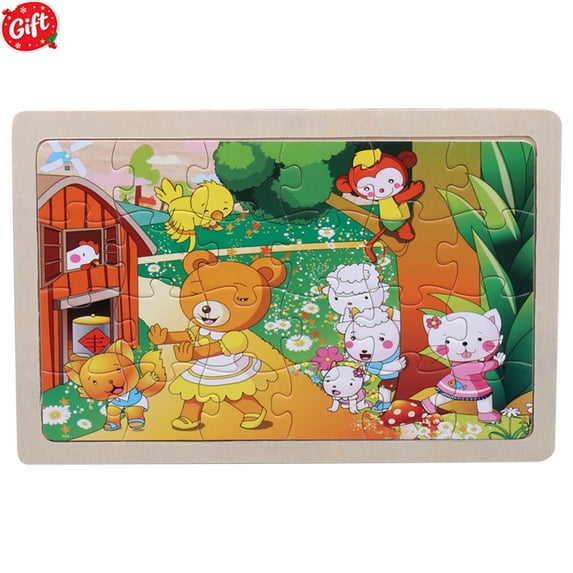 Wooden Peg Puzzle for Toddlers, Kids' Educational Preschool Peg Puzzle Toy, Thick Large-Piece Sensory Cartoon Puzzle, Christmas Birthday Ideal Gift for Boys Girls Ages 1 2 3 Years