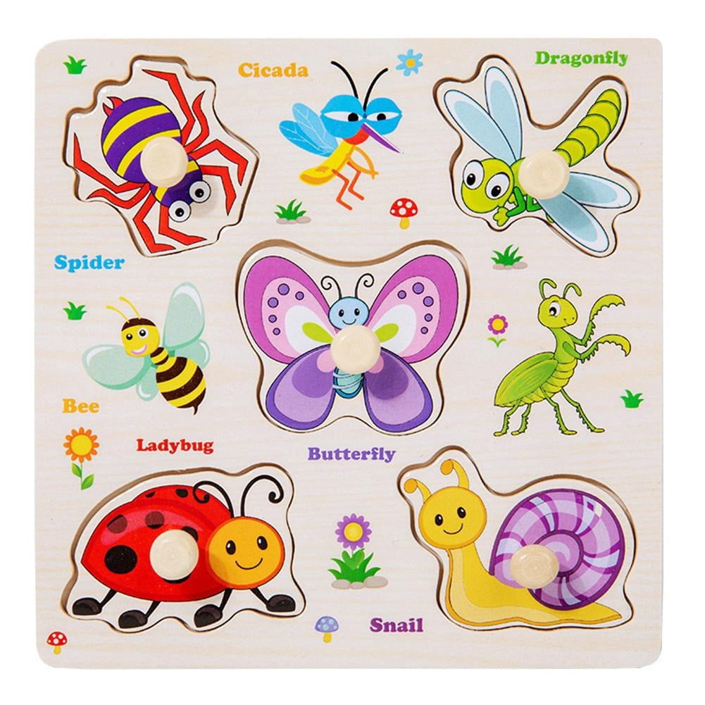 Wooden Peg Puzzles for Toddlers Educational Hand Grasping Puzzle Board ...