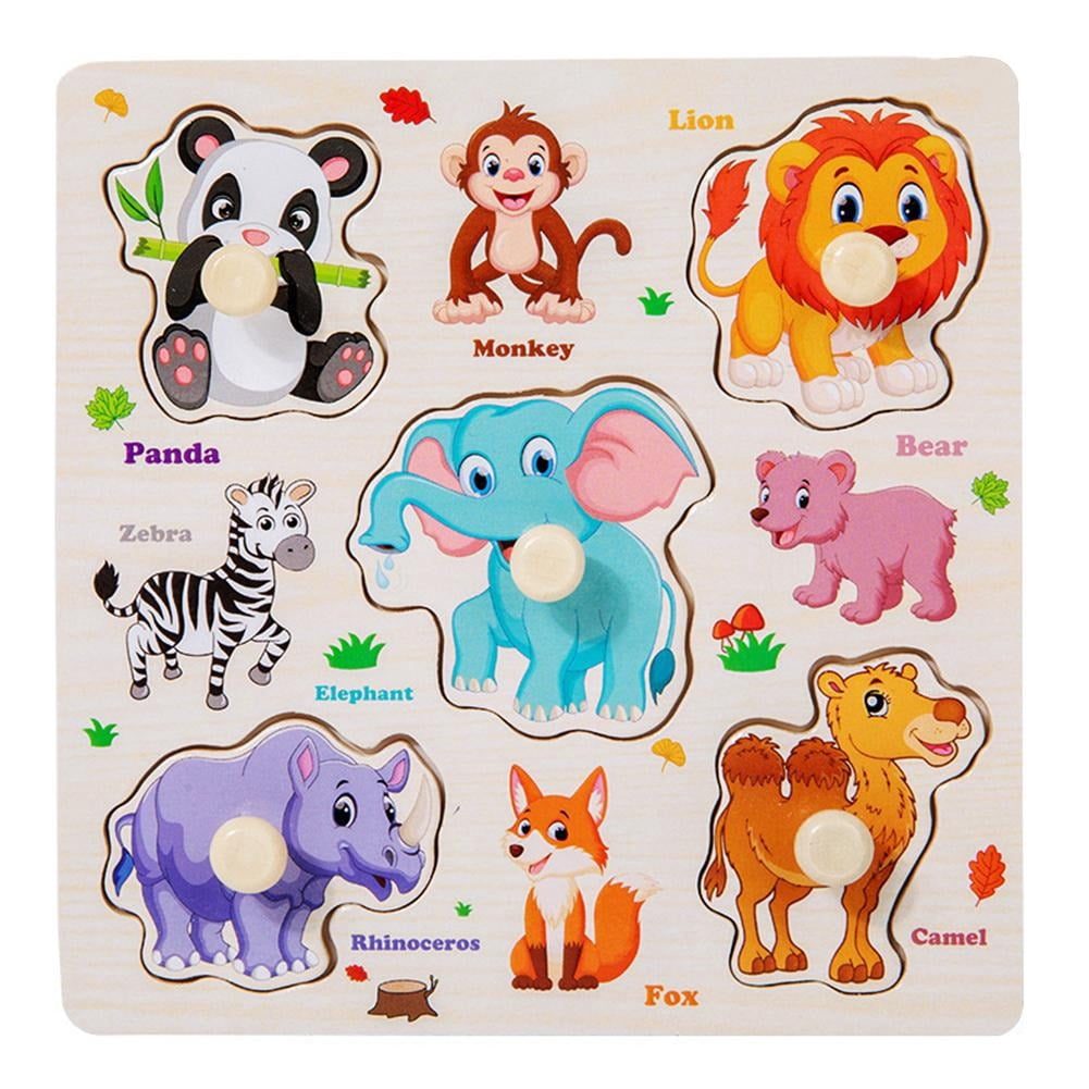 Wooden Peg Puzzles for Toddlers Educational Hand Grasping Puzzle Board ...
