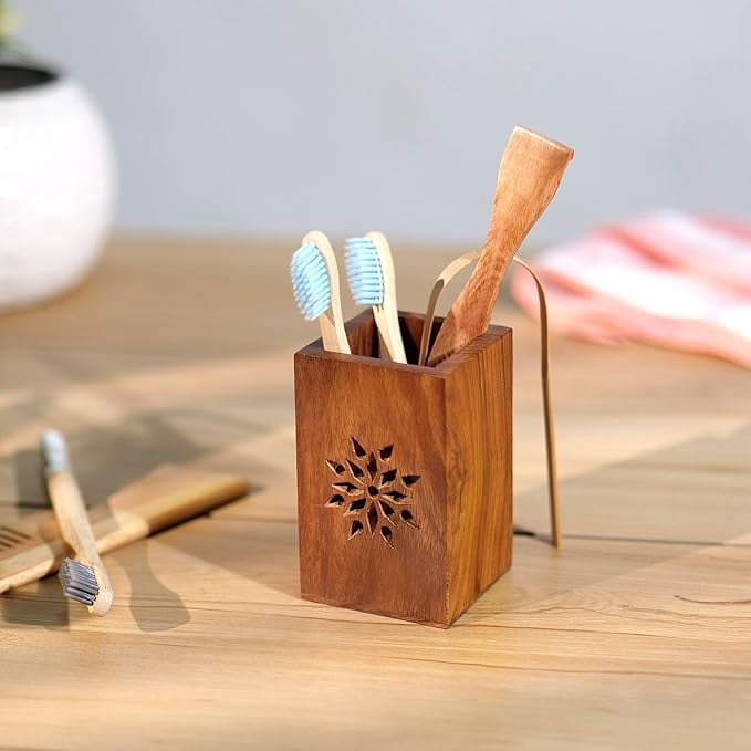 Wooden Pen Holder/Stand | Pencil Cup | Makeup Brush Holder | Desk Organizer | Office Table Storage | Art Supply | Home Décor