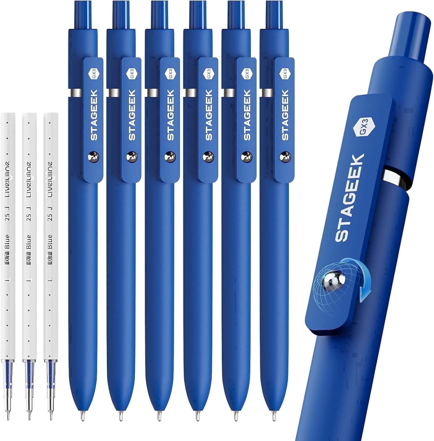 Blue Postic Note STAGEEK Blue Gel Pens GX3, 6Pcs Quick Dry Blue Ink Pens with 3 Extra ...