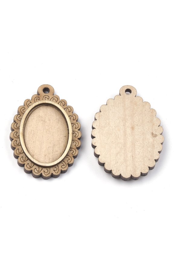 Wooden Pendant Cabochon Settings Pendant Base Oval Bisque Tray: 25x18mm 39.5x28.5x5mm Hole: 2.5mm DIY