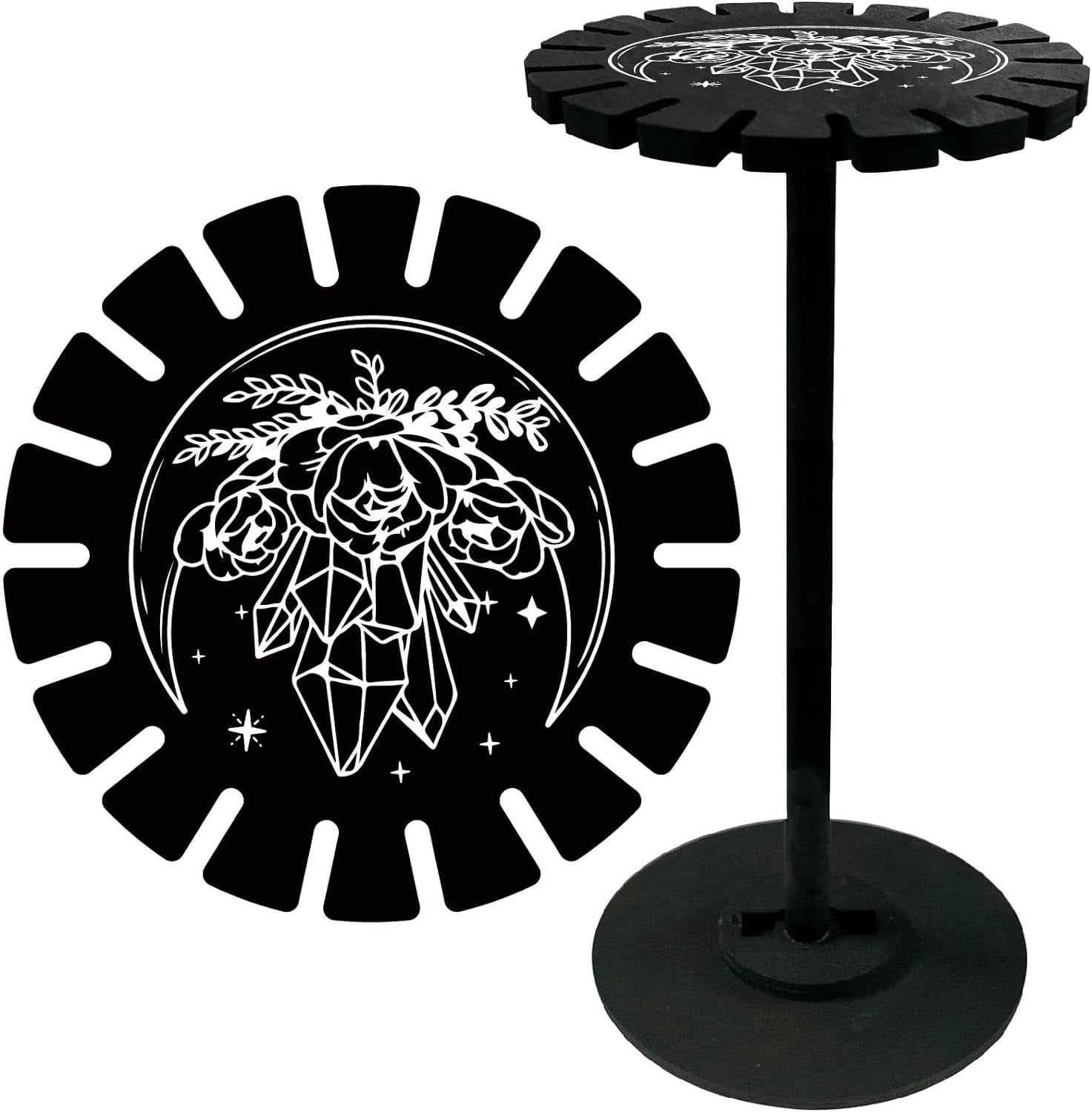 Wooden Pendulum Holder Moon Flower Divination Dowsing Wheel Black ...