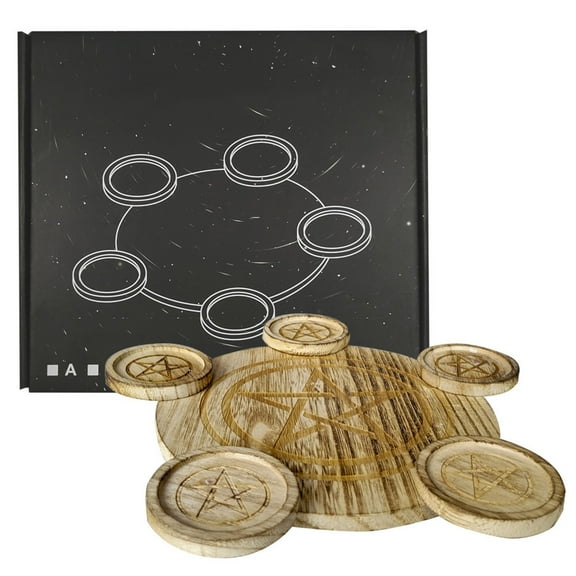 Wooden Pentacle Candle Holder Altar Plate, Rustic Taper & Tealight Tray for Witchcraft Wiccan Décor, Wedding Centerpiece, Tarot Card Reading Ritual, 1X Candle Holder, , 1X Candle Holder, 1X Wood Glue