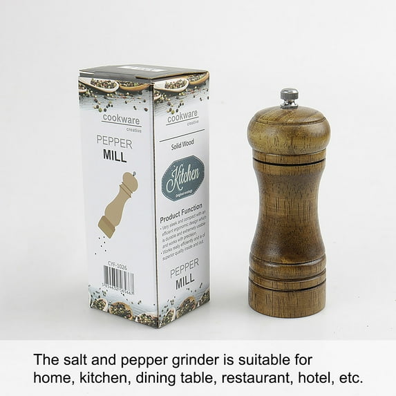 Wooden Pepper Grinder 5.5" Adjustable Coarseness Salt Mills Shakers for Cooking Dining Walnut Color