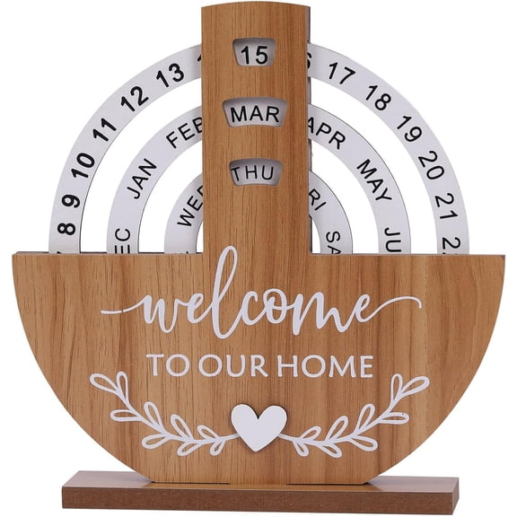 Wooden Perpetual Calendar - Manual Rotating Desktop Calendar for Home & Office, Creative Wood Desk Decor, Unique Gift Idea
