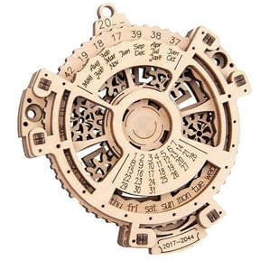 Wooden Perpetual Calendar Mechanical Puzzle Diy Building Kit 2017-2044 Date Tracker Steampunk Gear Design Stem Learning Project Mother'S Day Gift