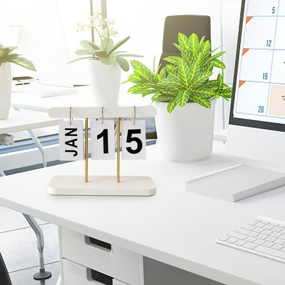 Wooden Perpetual Flip Desk Calendar - Office Desktop Accessory for Women & Men, Creative Date Display