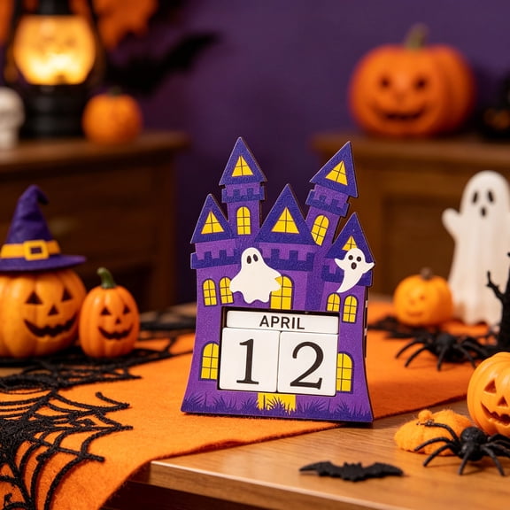 Wooden Perpetual Halloween Countdown Calendar, Adjustable Month Date Block for Tabletop Display and Desk Decor, Mantel Shelf and Holiday Countdown Styling (5.7x3.9x1.3in, Wood)