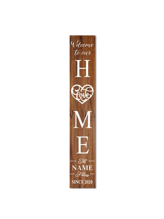 Wooden Personalized Family Name Welcome To Our Home Sign for Porch Standing 47 x 8 Inches, Custom Initial Last Name Vertical Leaner Farmhouse Welcome Sign for Front Door Deck Patio Decor
