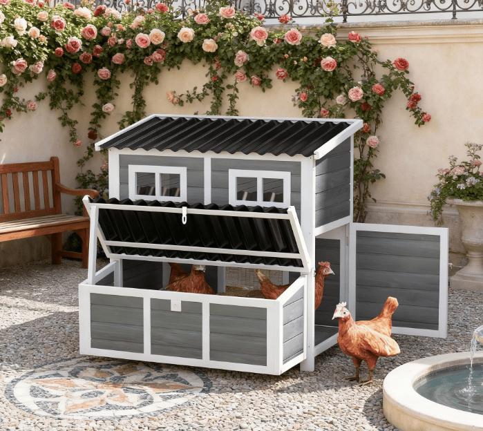 Wooden Pet Coop with Nesting Box, 39" Pet House for 4-6 Chickens, Rabbits