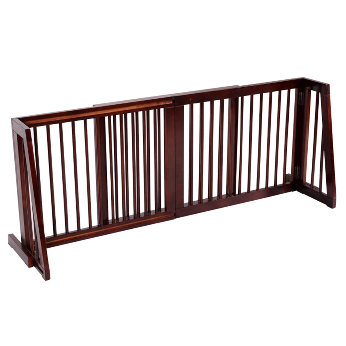 Expandable Dark Brown Wooden Freestanding Pet Gate