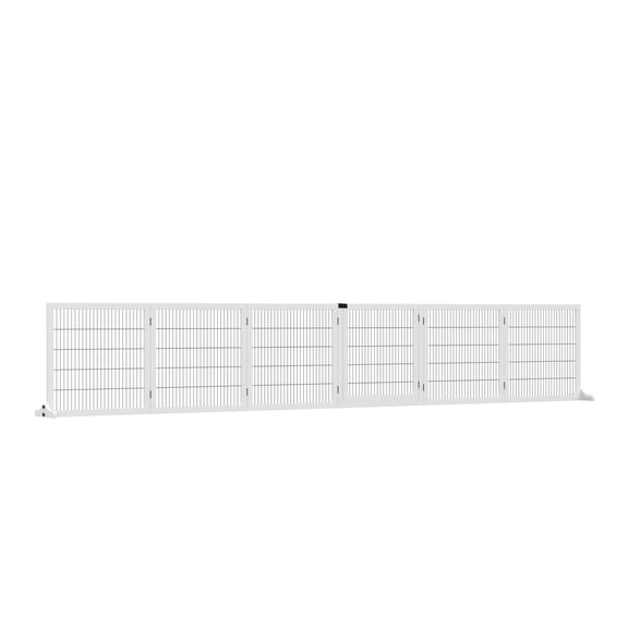 Wooden Pet Gate 6 Panel Folding Dog Barrier, White Freestanding Safety Fence for Small Medium Dogs