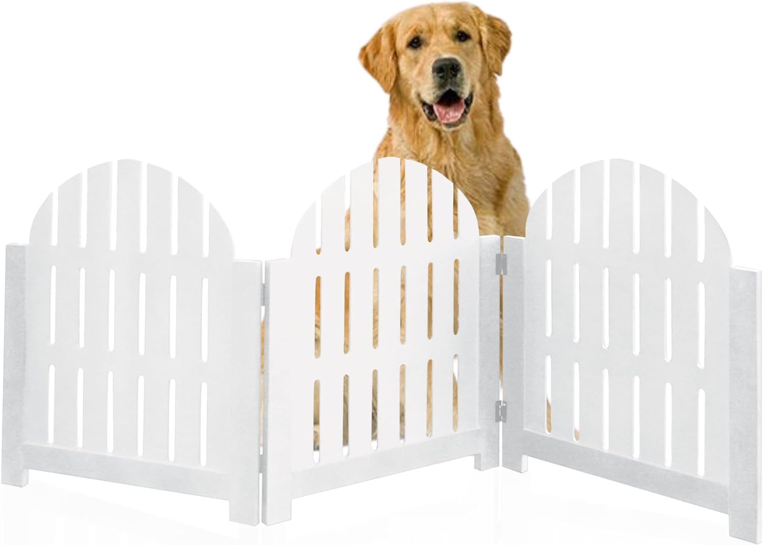 Wooden Pet Gate, Adirondack Design, White Tri Fold Dog Gates For Doorways, Stairs, Puppy