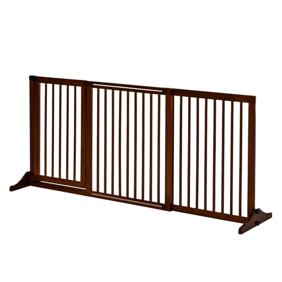Wooden Pet Gate Freestanding Adjustable 3-Panel Dog Gate with Lockable Door, Brown - for Small/Medium Pets