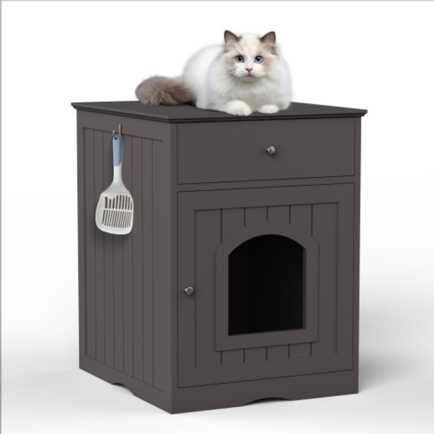 Wooden Pet House Cat Litter Box Enclosure with Drawer, Indoor Pet Crate, Cat Home Nightstand (Brown)