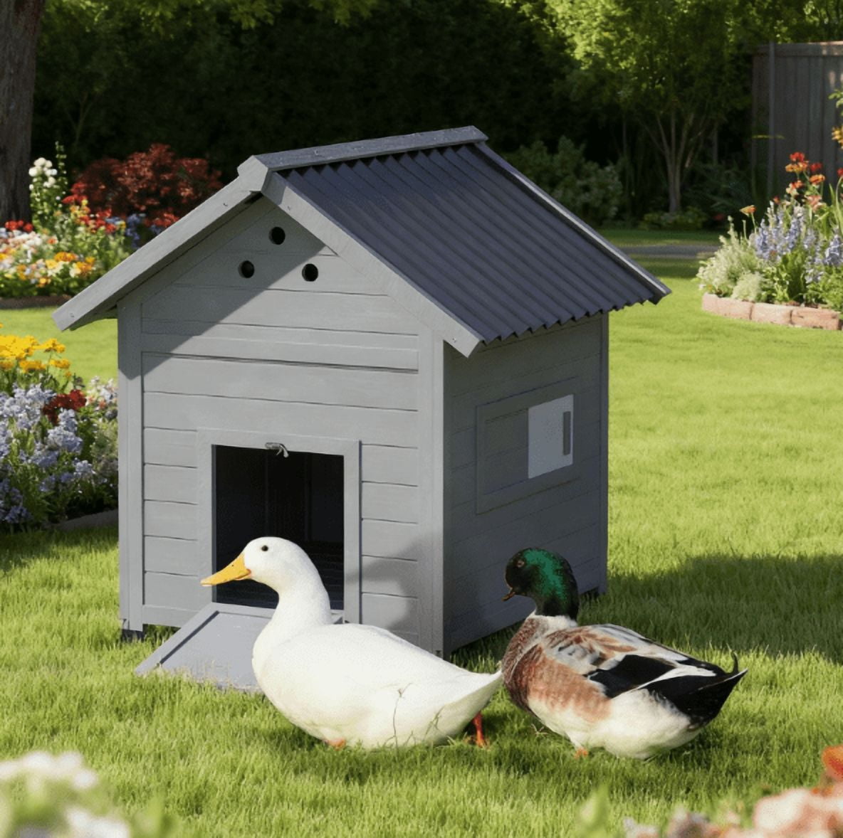 Wooden Pet House with Openable Roof & Double Doors, Light Gray