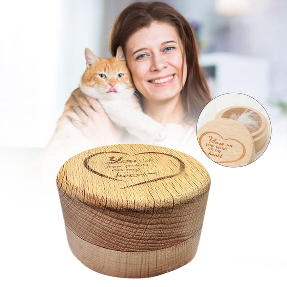 Wooden Pet Memorial Box, Keepsake Storage Box for Pet Ashes Collars Photos, Elegant Pet Remembrance Box with Engraved Design, Meaningful Gift, Light yellow