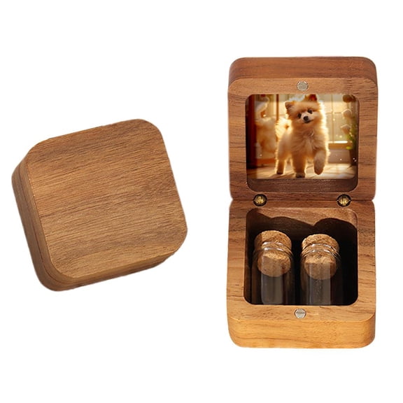 Wooden Pet Memorial Box for Hair, Nails, Teeth - Pet Keepsake Storage Container