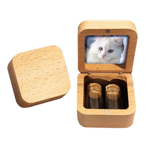 Wooden Pet Memorial Box for Hair, Nails, Teeth - Pet Keepsake Storage Container
