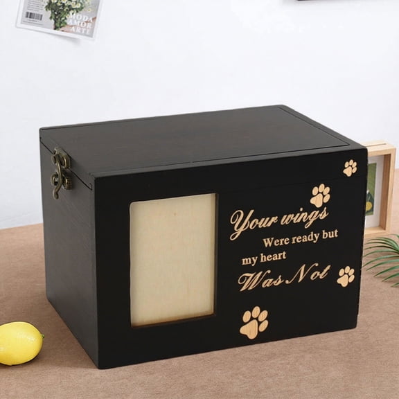 Wooden Pet Memorial Box with Photo Frame, Large Keepsake Urn for Dog Cat, Sympathy Remembrance Chest for Loss, 6.3 x 4.3 x 4.3 Inches