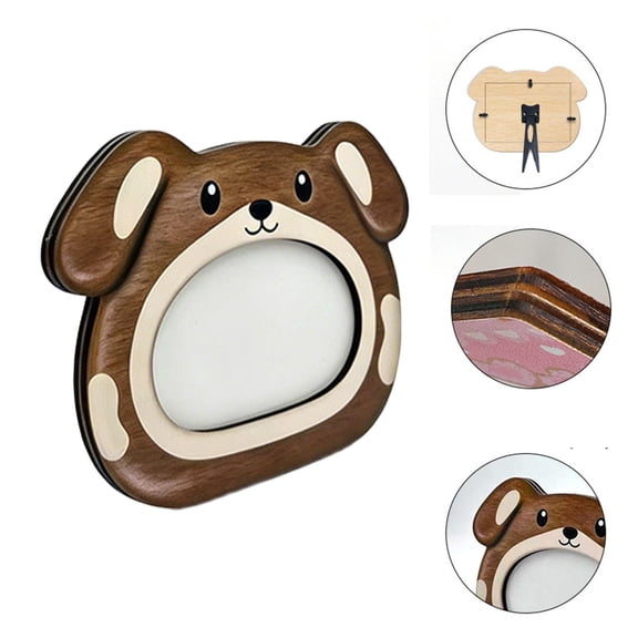Wooden Pet Photo Frame, Cute Dog Shaped Wood Picture Frame for Pet Portrait, Rustic Animal Design Desktop Tabletop Photo Holder, Freestanding Decorative Pet Memorial Picture Frame for Keepsake