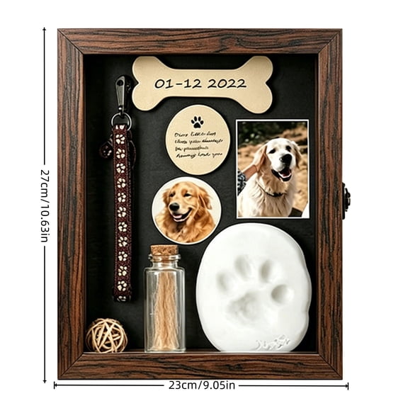 Wooden Pet Photo Frame Keepsake Box for Collar Toy Storage Pet Display Case Box