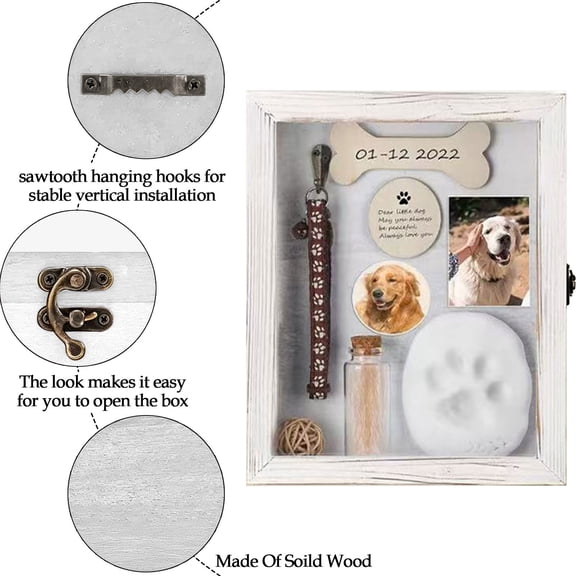 Wooden Pet Photo Frame Keepsake Box for Collar Toy Storage Pet Display Case Box