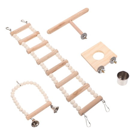 Wooden Pet Toys 4 Piece Set for Small Animals with Climbing Ladder and Stand Platform Assorted Color