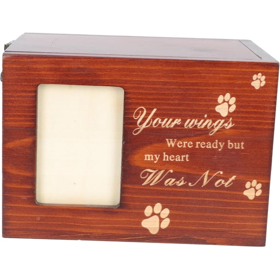 Wooden Pet Urn for Ashes, Small Pet Cremation Urn with Photo Frame for Cat Dog, Carved Pine Wood Memorial Box, Pet Ashes Keepsake for Small Dogs Cats Birds...