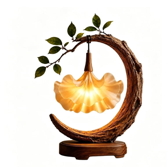Wooden Petal Table Lamp Moonlight Flower Shadow Resin Night Light For Bedroom Living Room Cozy Ambiance Decor