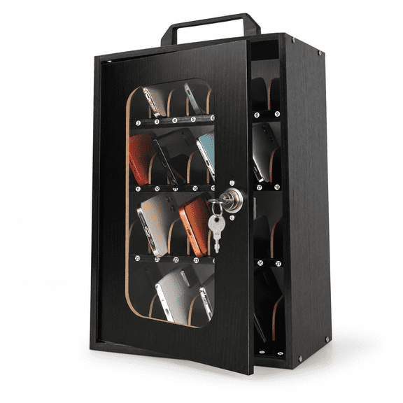 Wooden Phone Lock Box Cell Locker With 36 Adjustable Dividers
