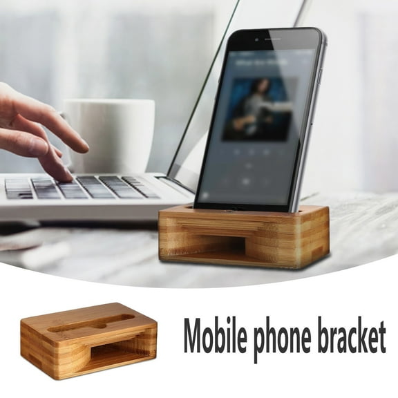 Wooden Phone Stand with Sound Amplifier, Usavan Retro Natural Wood Cell Phone Desk Holder, Portable Passive Volume Boost Speakerphone Call Gadget for Music Movies