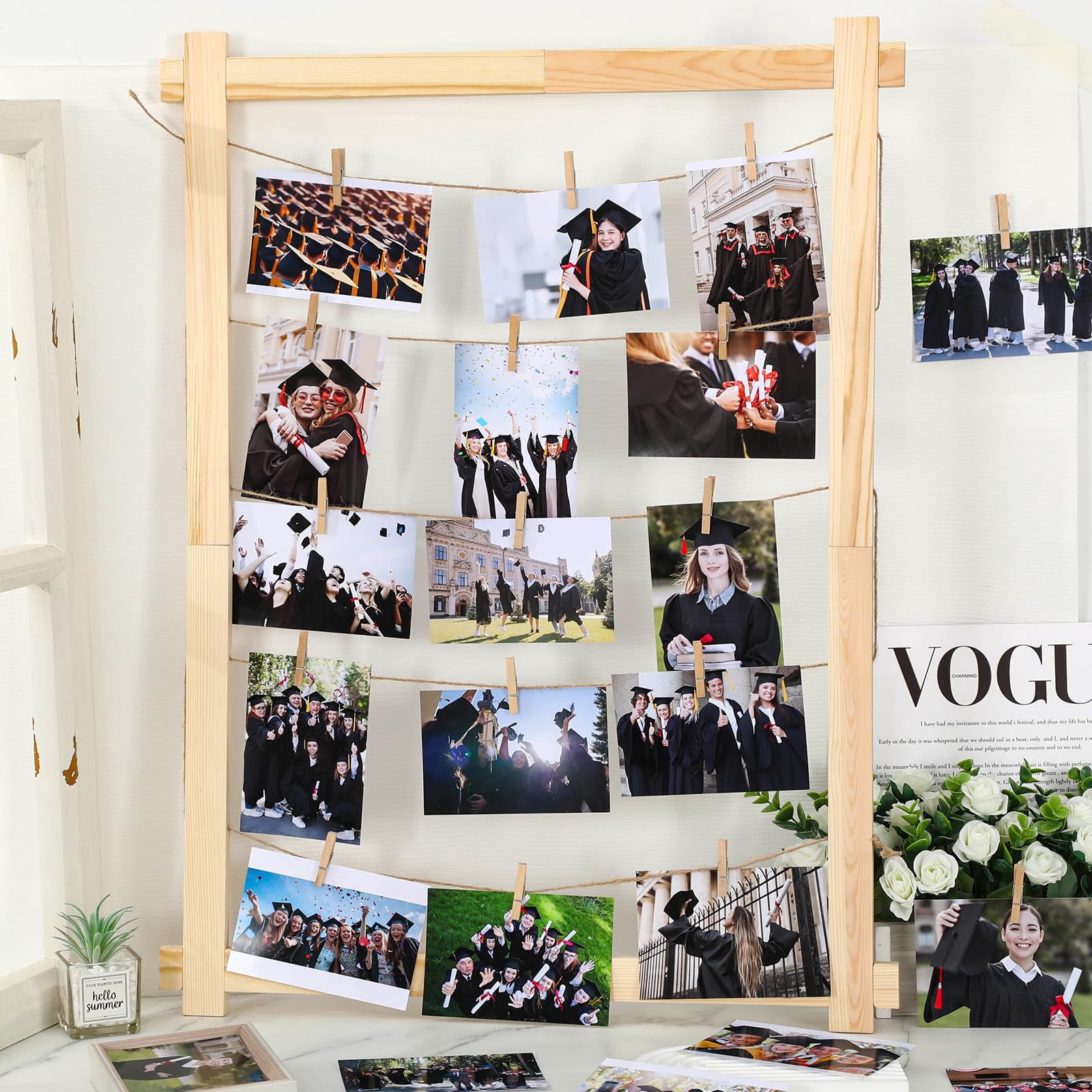 Photo Collose Wooden Photo Collage Frame with Clips Natural Pine Display Board 1 Pack ...