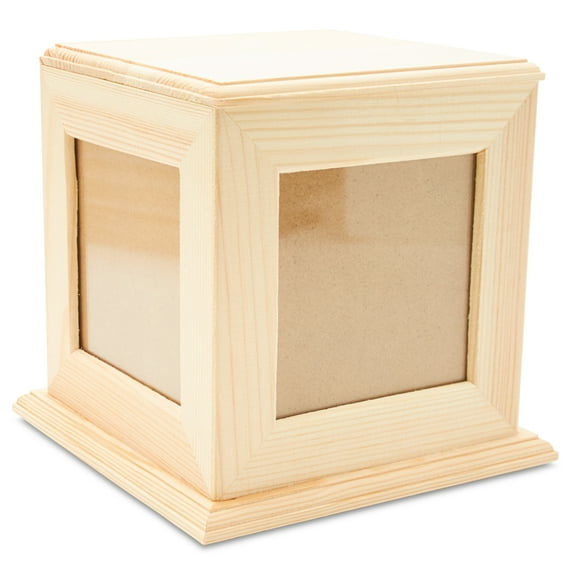 Wooden Photo Cube 5-5/8" x 4-13/16", Pack of 5 Unfinished Keepsake Boxes with Photo Frames for Crafts and Decor, by Woodpeckers