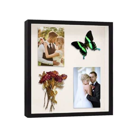Wooden Photo Frame Display for Desktop and Wall Mount – Handmade Hollow Cube 3cm Interior Storage 6x8 Inch Square Frame