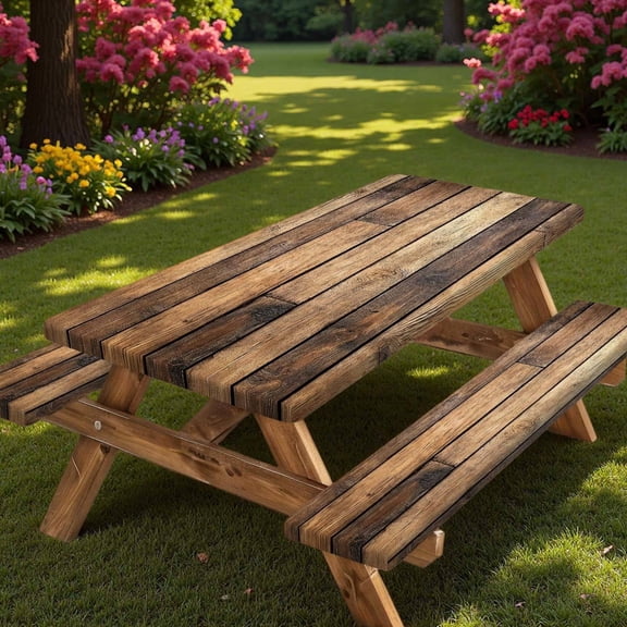 Wooden Picnic Table Cover with Bench Covers and Bag, Waterproof Windproof, Camping Fitted Tablecloth Cover with Elastic Edge, for Indoor & Outdoor, Garden, Camping, 3 Pieces Set, 30x72 Inch