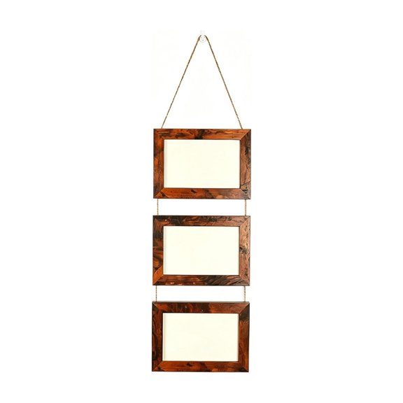Wooden Picture Frame Display Stand 6 Inch Photo Three Slot Wall Mounted Brown 21.65x7.08 Inch 1 Pack